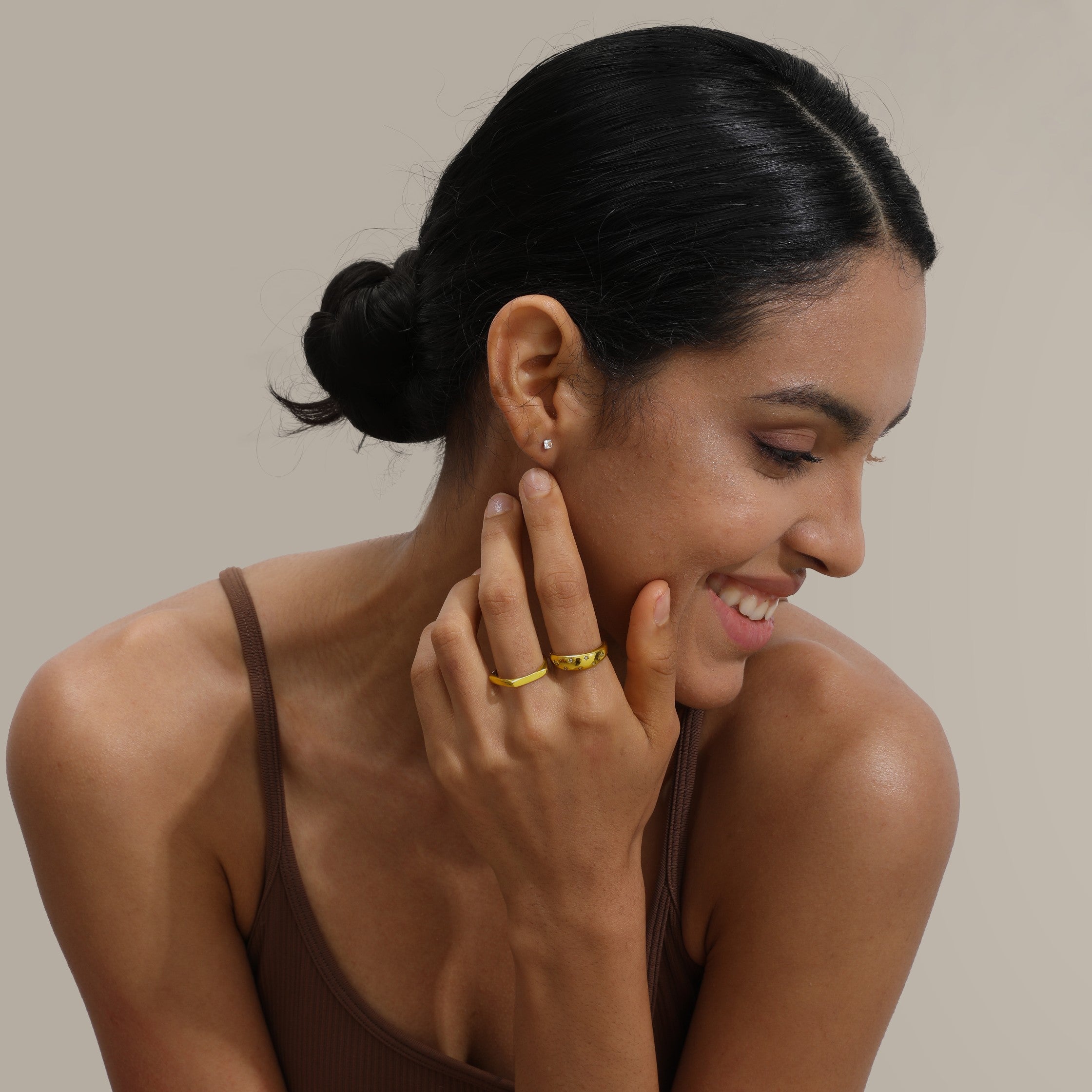 The diamond stud earrings